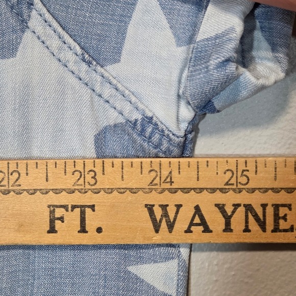Easel Star Print Chambray Denim Midi Dress Frayed Hem Americana Western Size S - Picture 6 of 13